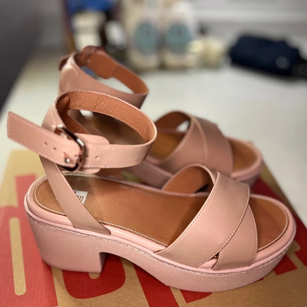 PILAR CROSSOVER LEATHER ANKLE-STRAP PLATFORMS SANDALS - Picture 1 of 13